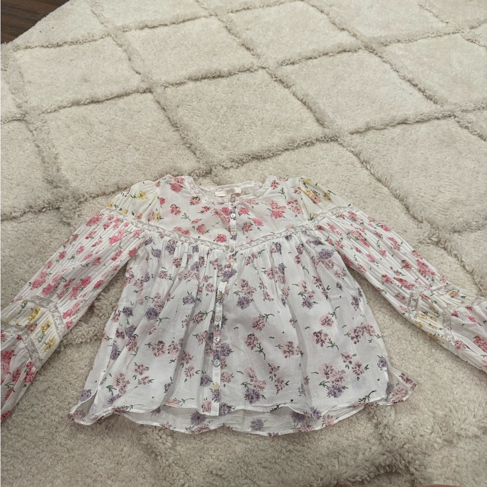 LoveShackFancy Floral Blouse - White and Pink